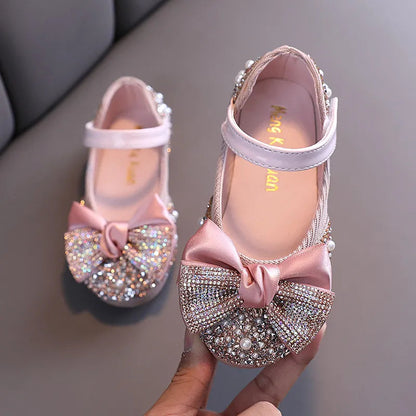 Rhinestone Bow Princess Shoes - Girls' Party Dance Flats