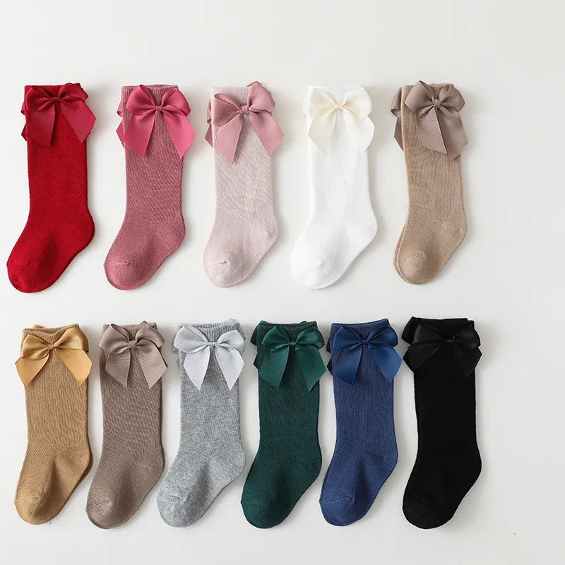 Cotton Knee High Bow Socks for Baby Girls
