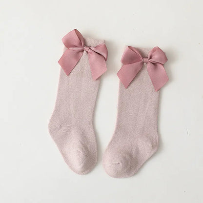 Cotton Knee High Bow Socks for Baby Girls