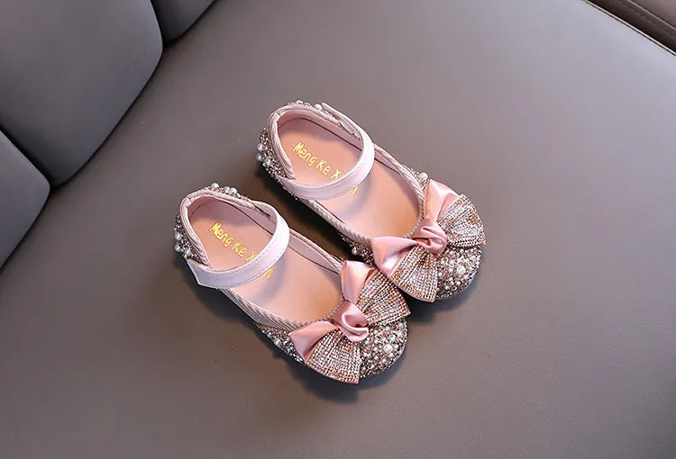 Rhinestone Bow Princess Shoes - Girls' Party Dance Flats