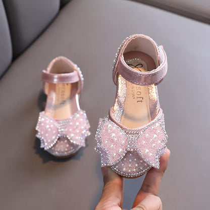 Summer Princess Sandals: Sequin Bow Rhinestone Flat Girls' Shoes