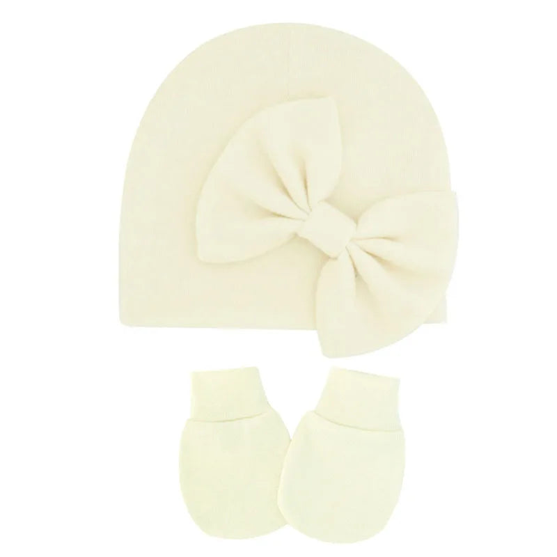 Cotton Baby Girl Hat & Gloves Set - Stylish Newborn Accessories