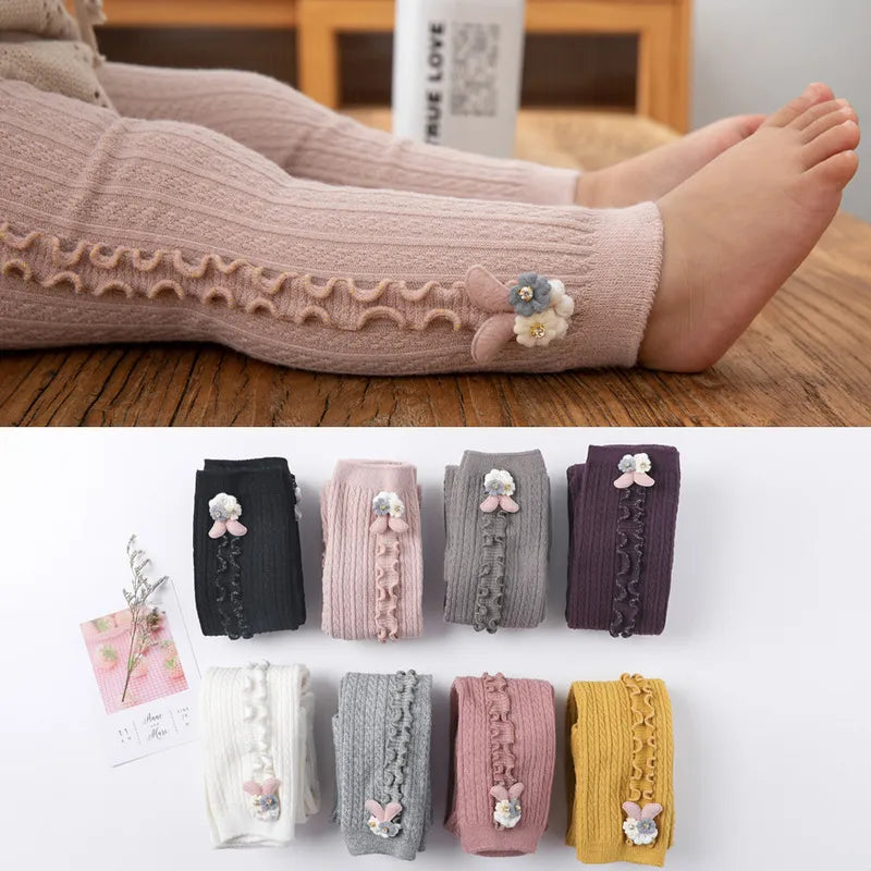 Cozy Ribbed Cotton Tights for Baby Girls - Stylish Warmth in Every Color