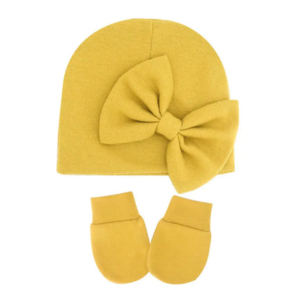 Cotton Baby Girl Hat & Gloves Set - Stylish Newborn Accessories