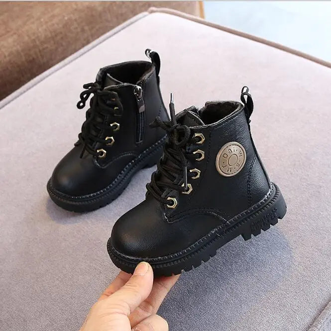 Autumn/Winter Kids' Plush Leather Boots (Size 21-30)