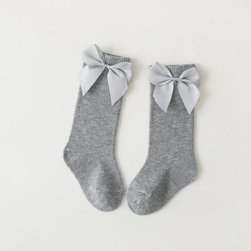 Cotton Knee High Bow Socks for Baby Girls