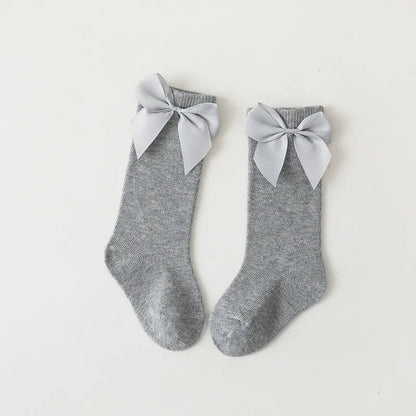 Cotton Knee High Bow Socks for Baby Girls