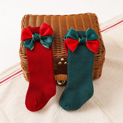 Big Bow Has Knee High Long Socks For Girls