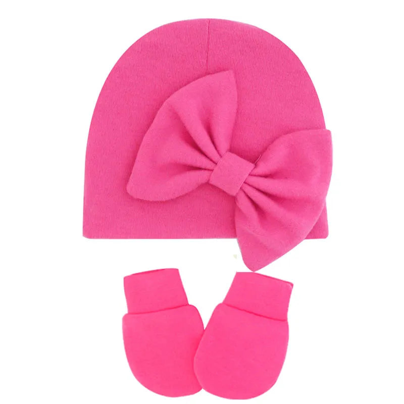 Cotton Baby Girl Hat & Gloves Set - Stylish Newborn Accessories