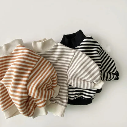 Cozy Striped High-neck Sweatshirt for Babies