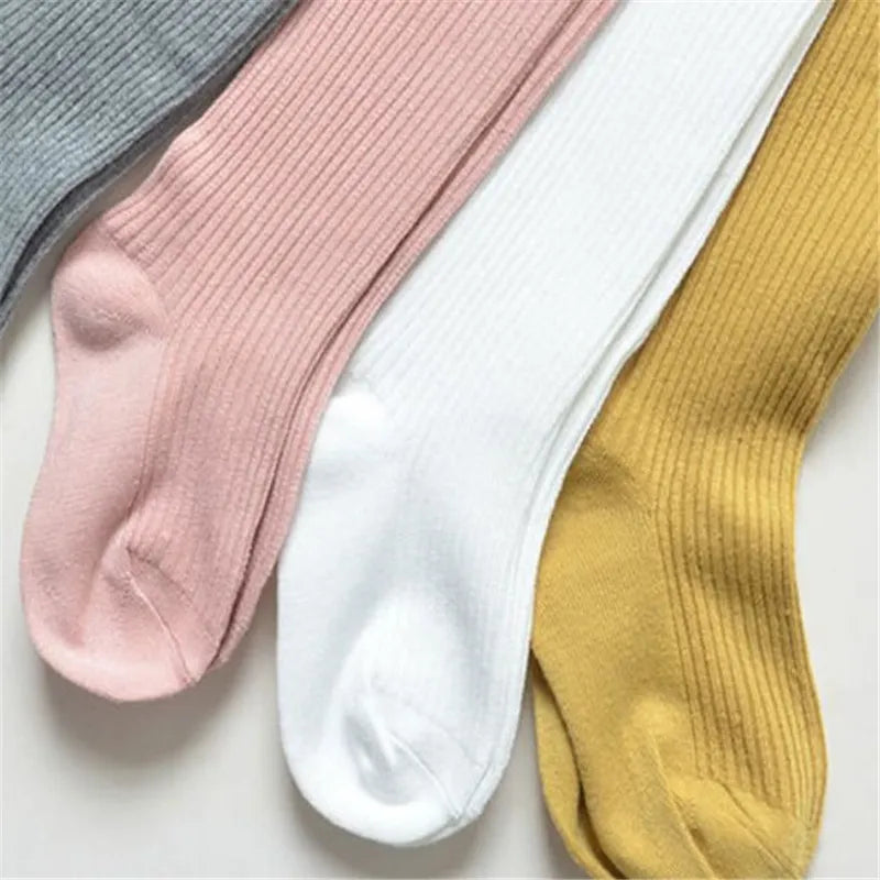Solid Cotton Knitted Girls' Tights - Cozy Leggings for Kids