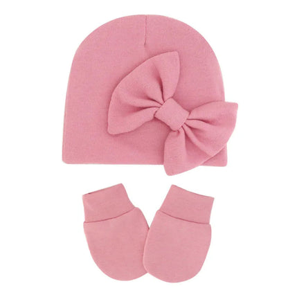 Cotton Baby Girl Hat & Gloves Set - Stylish Newborn Accessories
