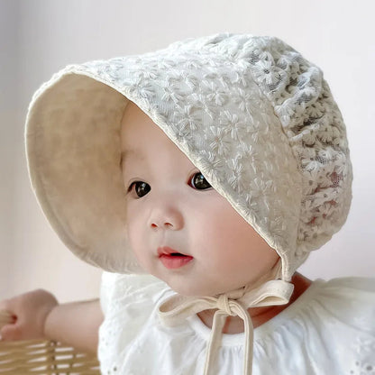 Summer Lace Flower Baby Hat: Princess Infant Sun Cap