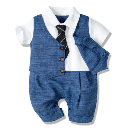 Baby Boy Cotton Romper with Gentleman Tie