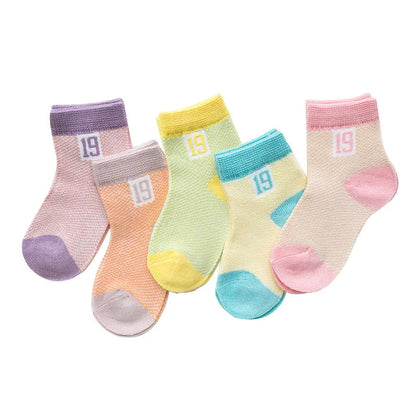 5 Pairs Infant Baby Socks (Newborn-2Y) - Cotton Mesh, Cute & Comfy
