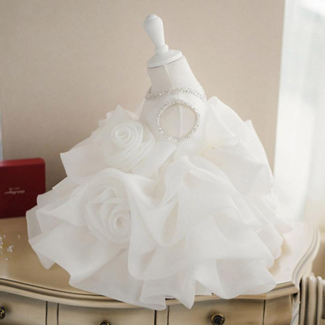 Elegant White Lace Layer Tulle Wedding and Baptismal Princess Ball Gown