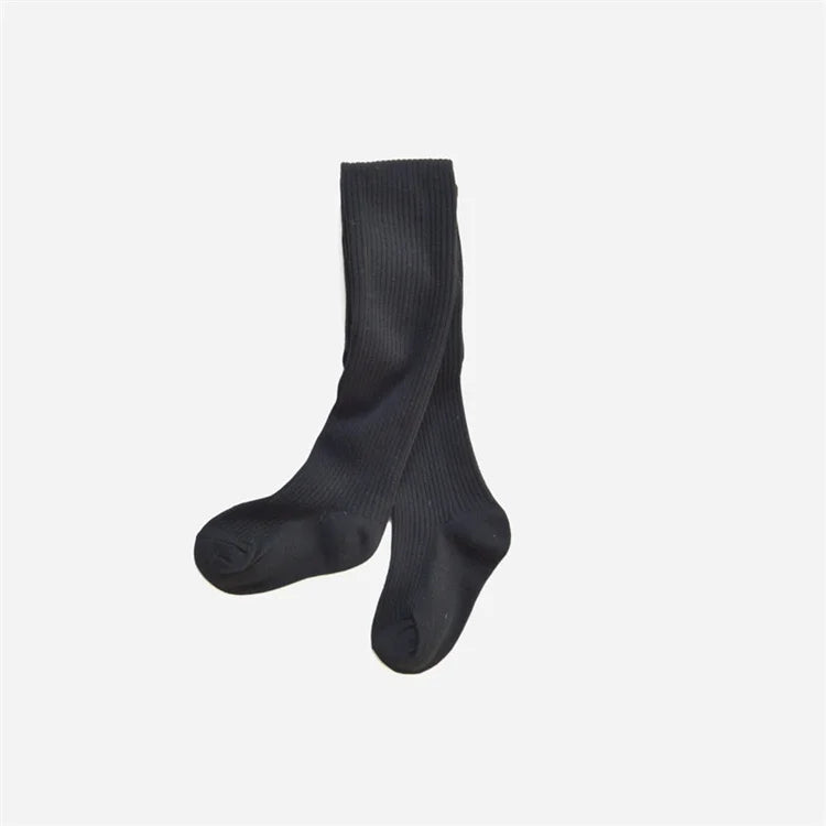 Solid Cotton Knitted Girls' Tights - Cozy Leggings for Kids
