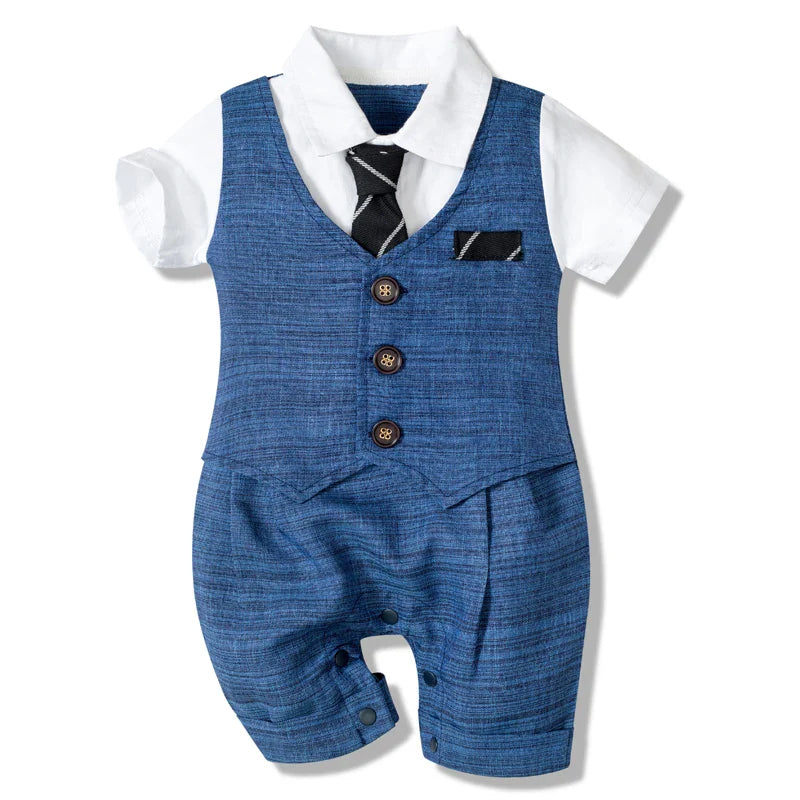 Baby Boy Cotton Romper with Gentleman Tie