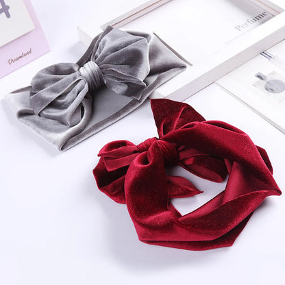 Solid Velvet Baby Bow Headband - Winter Hair Accessory