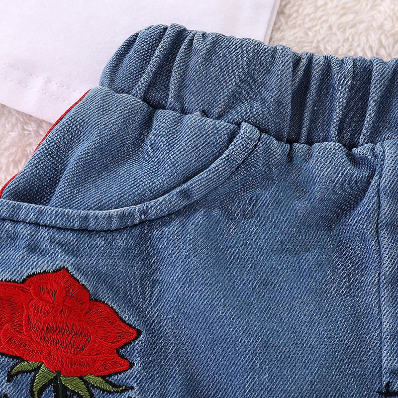 Embroidered Letter Print Girls' Summer Set: Pullover + Skirt