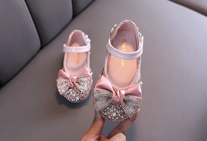 Rhinestone Bow Princess Shoes - Girls' Party Dance Flats