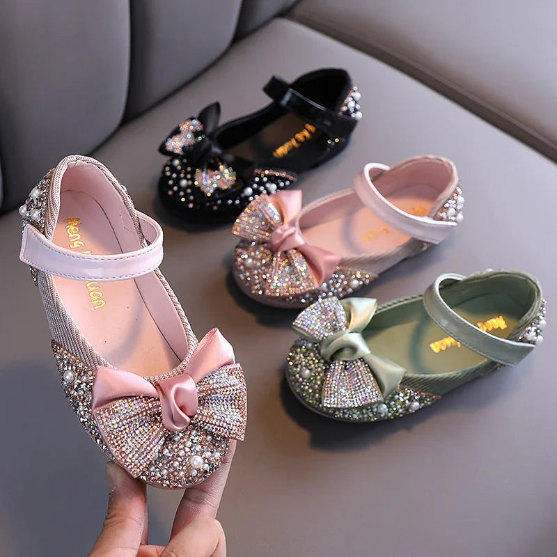 Rhinestone Bow Princess Shoes - Girls' Party Dance Flats