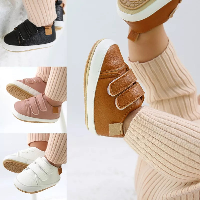 Rubber Sole Baby Sneakers - Solid Color Non-Slip Shoes