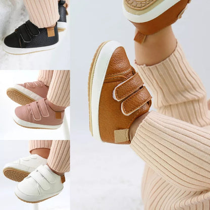 Rubber Sole Baby Sneakers - Solid Color Non-Slip Shoes