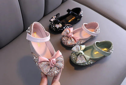 Rhinestone Bow Princess Shoes - Girls' Party Dance Flats