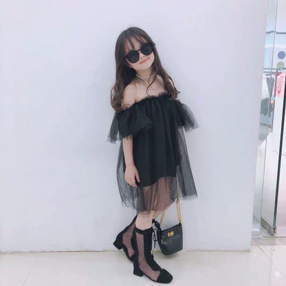 Girls Fashion Mesh Top Dress