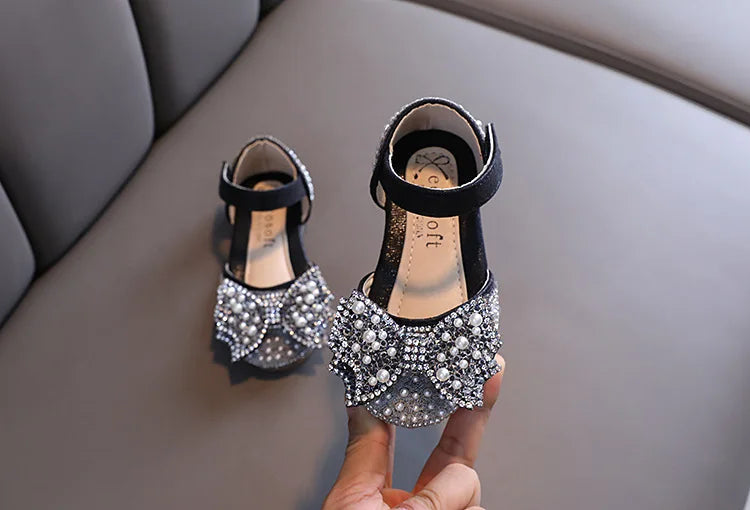 Summer Princess Sandals: Sequin Bow Rhinestone Flat Girls' Shoes