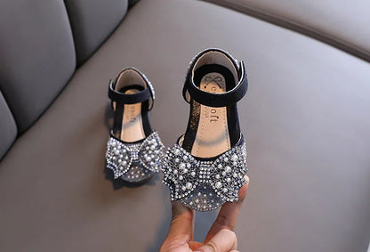 Summer Princess Sandals: Sequin Bow Rhinestone Flat Girls' Shoes