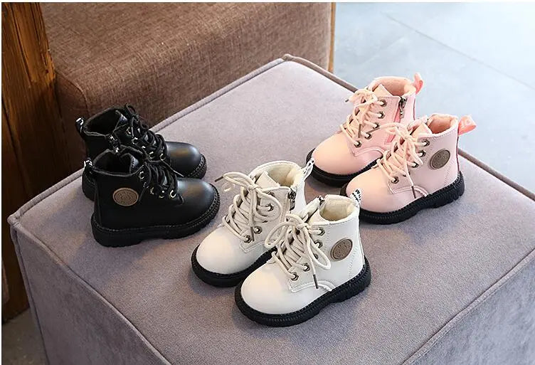 Autumn/Winter Kids' Plush Leather Boots (Size 21-30)