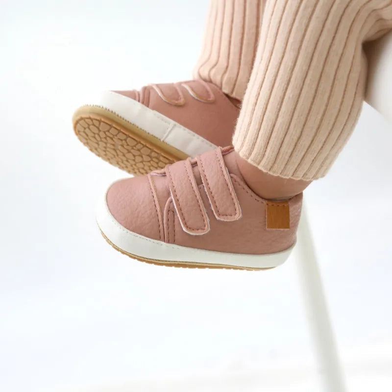 Rubber Sole Baby Sneakers - Solid Color Non-Slip Shoes