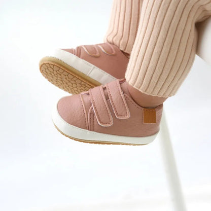 Rubber Sole Baby Sneakers - Solid Color Non-Slip Shoes