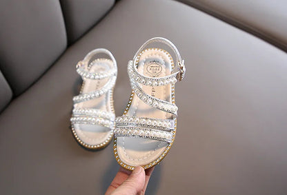 Bling Rhinestone Princess Sandals: Fashionable Summer Shoes for Little