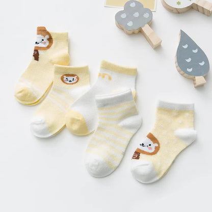 5 Pairs Infant Baby Socks (Newborn-2Y) - Cotton Mesh, Cute & Comfy