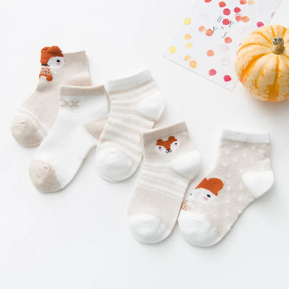 5 Pairs Infant Baby Socks (Newborn-2Y) - Cotton Mesh, Cute & Comfy