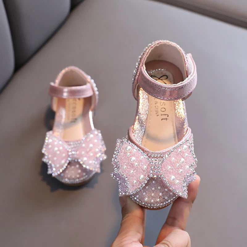 Summer Princess Sandals: Sequin Bow Rhinestone Flat Girls' Shoes