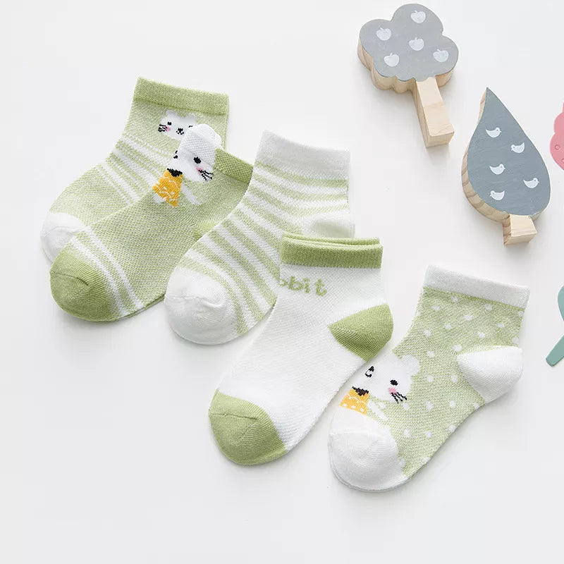 5 Pairs Infant Baby Socks (Newborn-2Y) - Cotton Mesh, Cute & Comfy