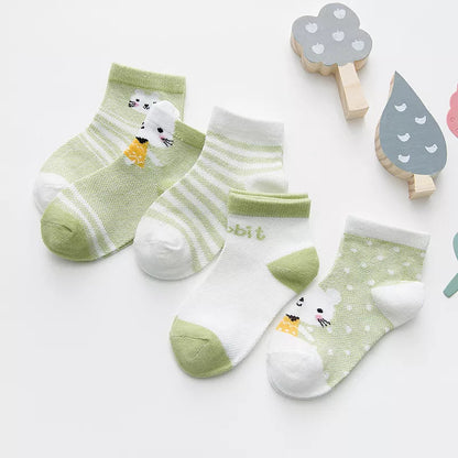 5 Pairs Infant Baby Socks (Newborn-2Y) - Cotton Mesh, Cute & Comfy