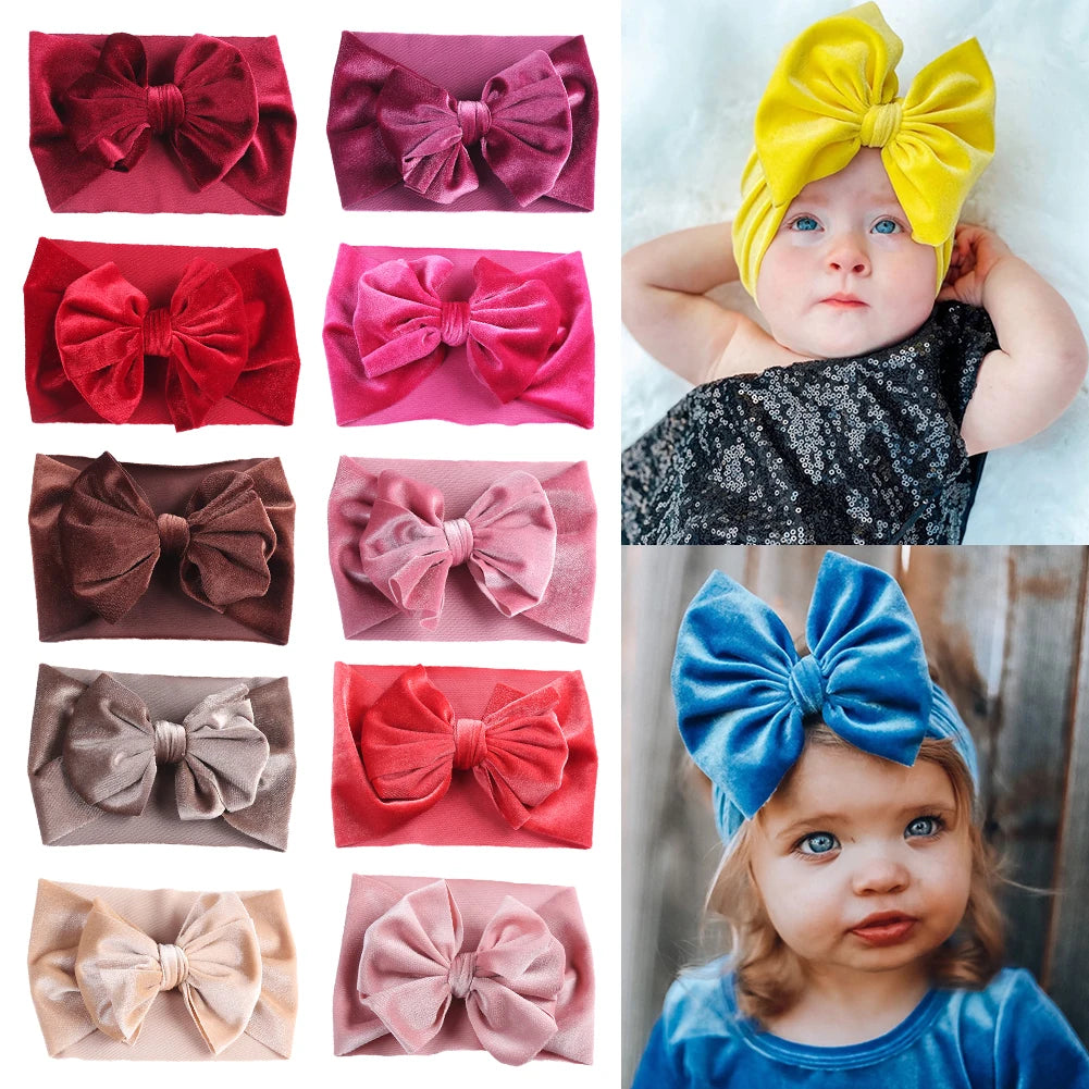 Solid Velvet Baby Bow Headband - Winter Hair Accessory