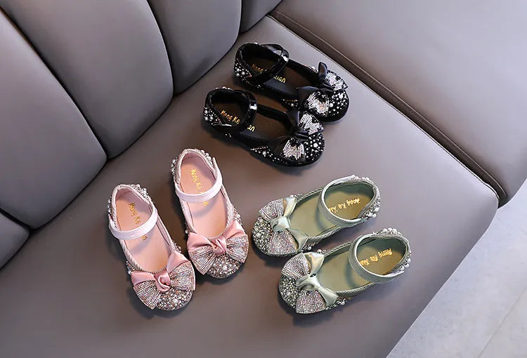 Rhinestone Bow Princess Shoes - Girls' Party Dance Flats