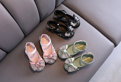 Rhinestone Bow Princess Shoes - Girls' Party Dance Flats