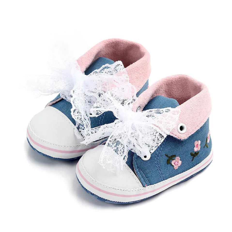 Floral Embroidered Baby Girl Soft Shoes