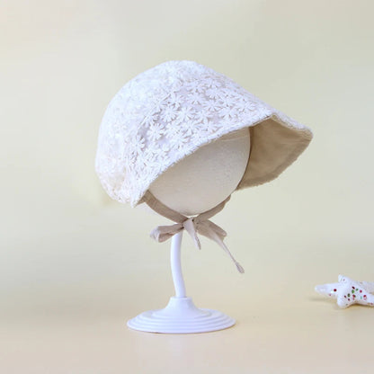 Summer Lace Flower Baby Hat: Princess Infant Sun Cap