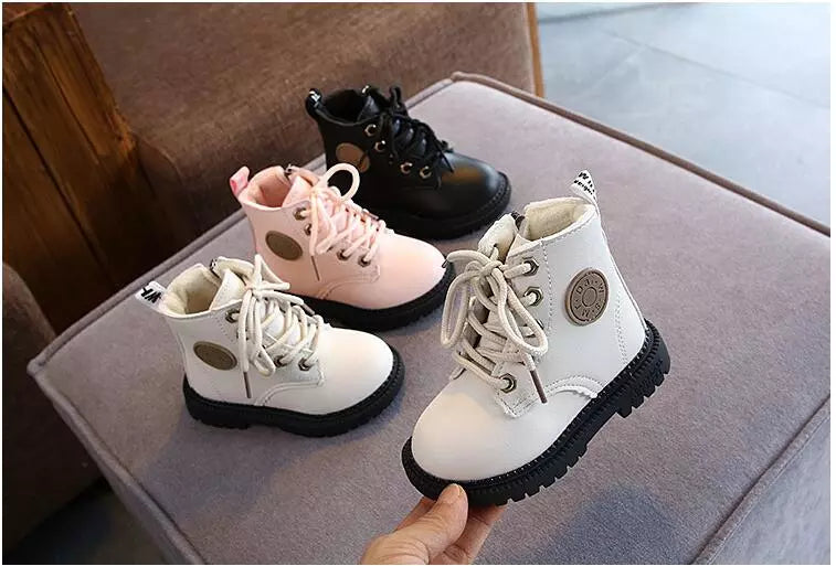 Autumn/Winter Kids' Plush Leather Boots (Size 21-30)