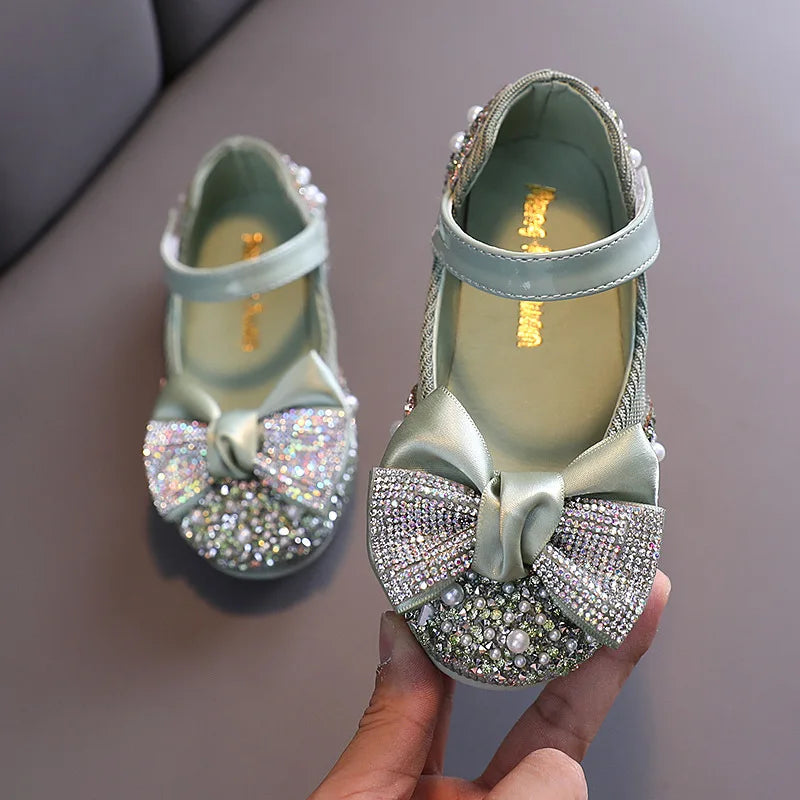 Rhinestone Bow Princess Shoes - Girls' Party Dance Flats