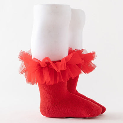 Puffy Mesh Lace Flower Kids Sock
