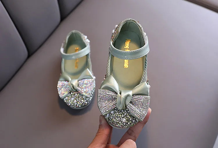 Rhinestone Bow Princess Shoes - Girls' Party Dance Flats